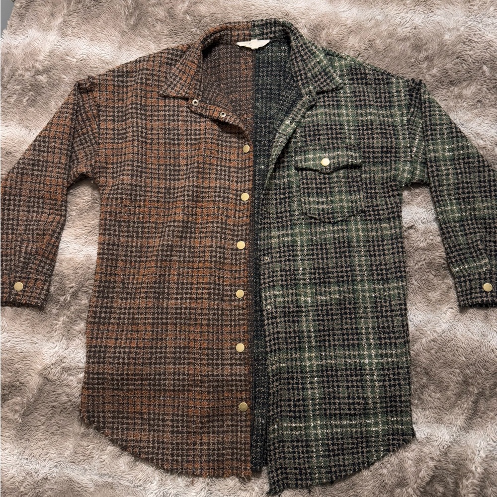 Split Green And Brown Checkered Jacket - image 1